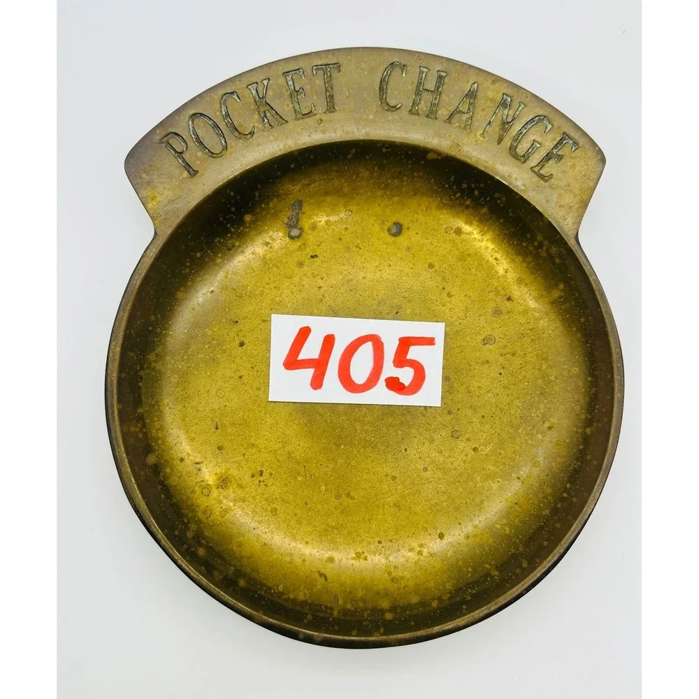 Vintage Brass Pocket Change Coin Tray Valet Dish Catchall Patina 5 Inch
